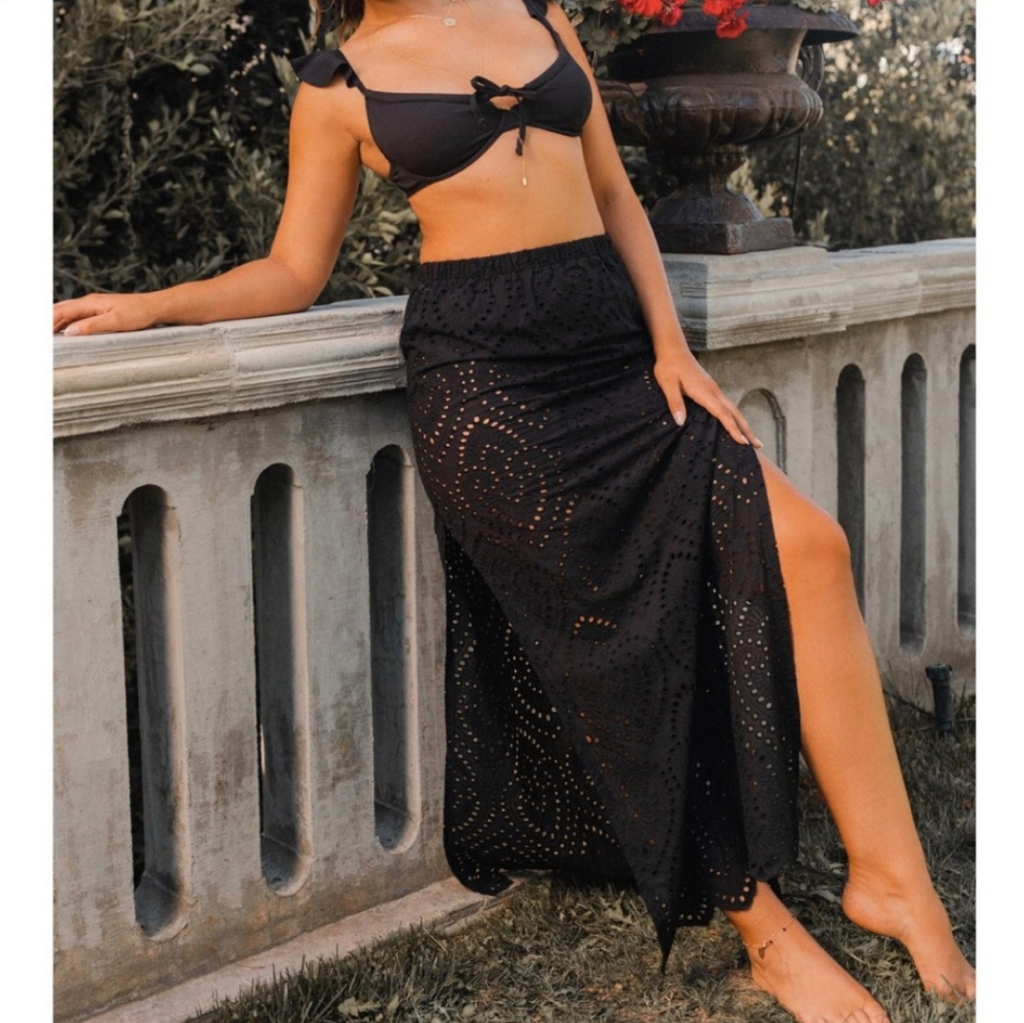 Toluca Swim Natalie Maxi Crochet (Eyelet) Skirt - Onyx Black